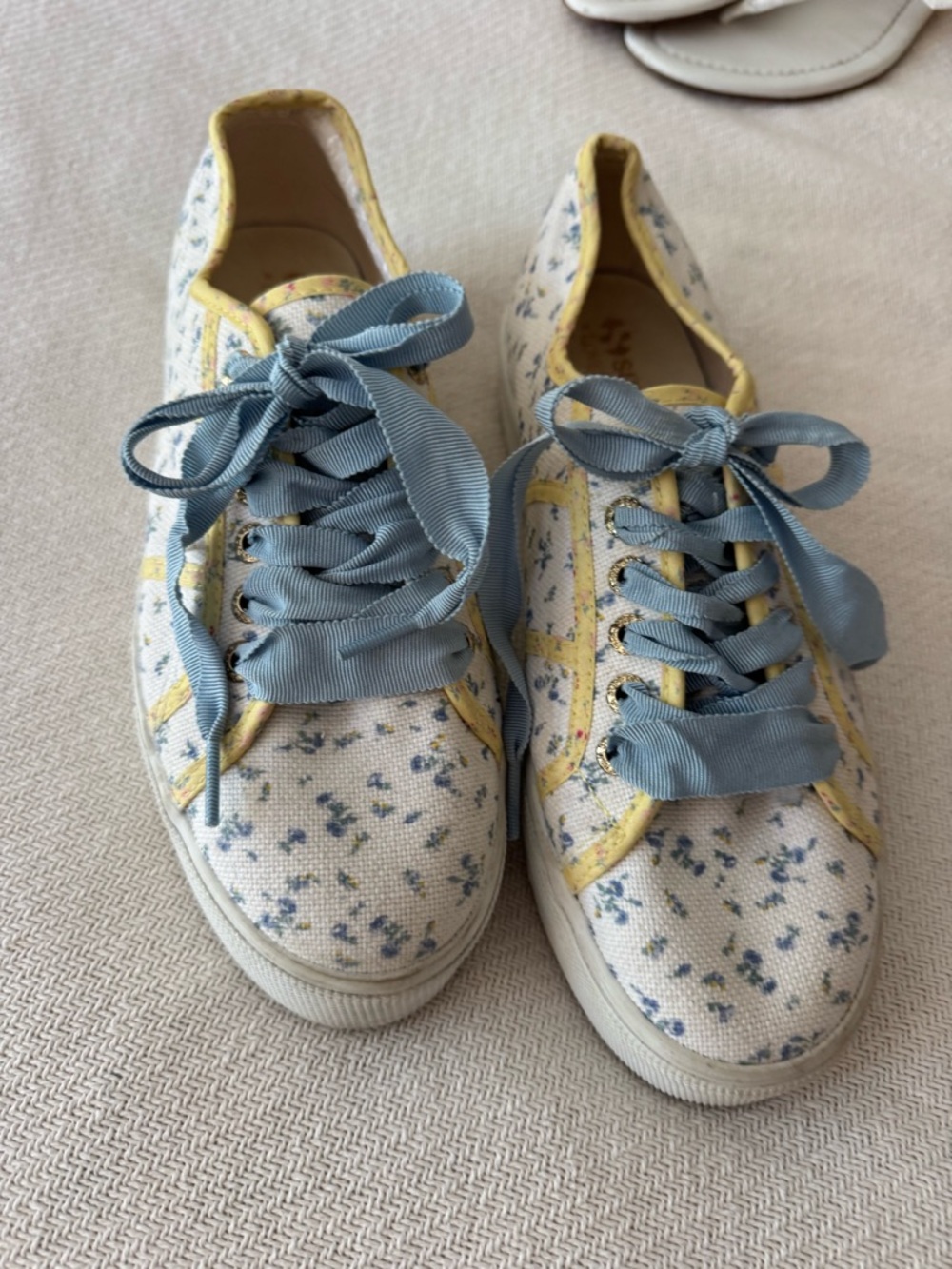 LoveShackFancy x Superga White Floral Platform Sneaker with Pale Blue Ribbon - Picture 3 of 3